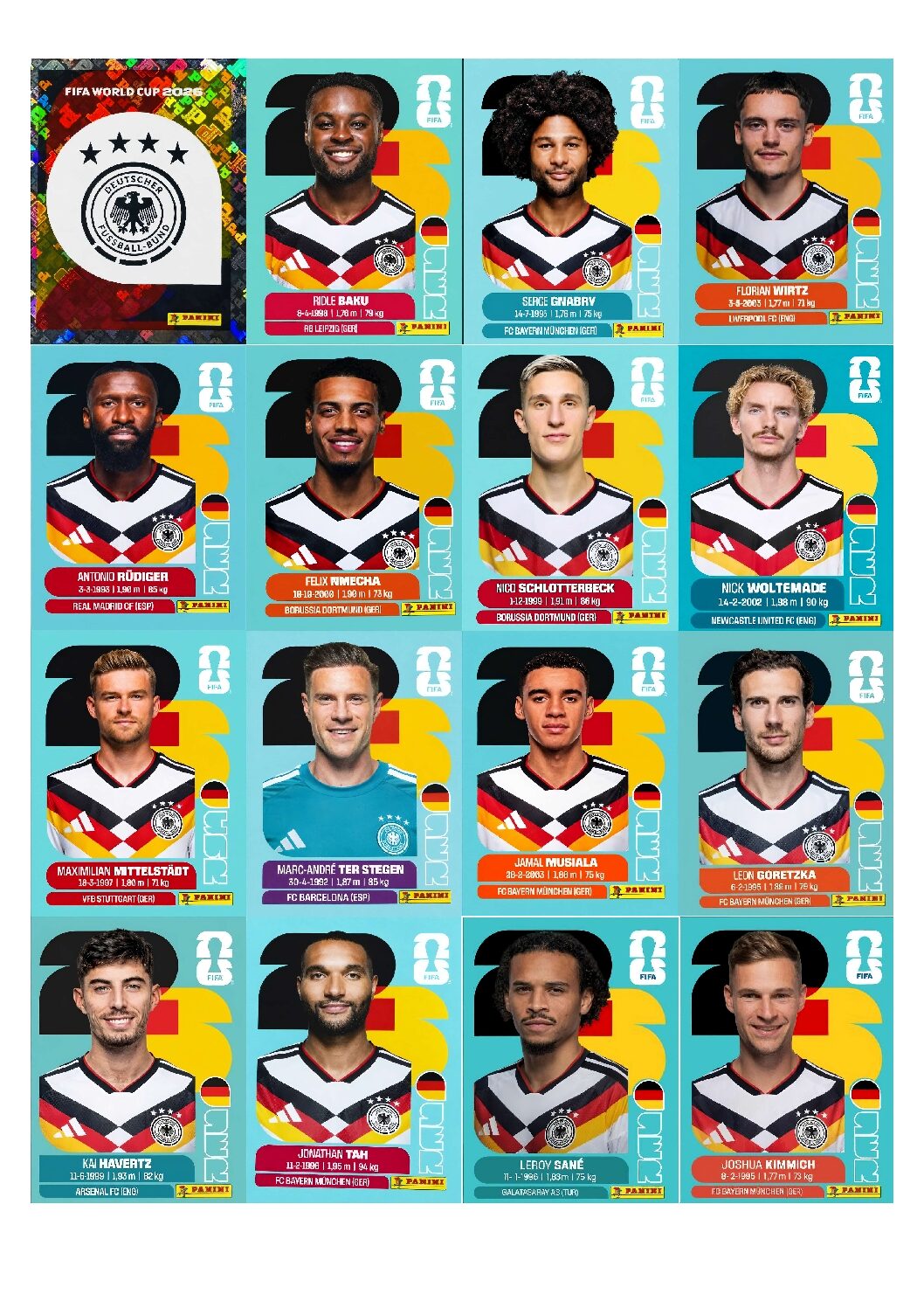 ALEMANHA Copa 2026 para imprimir (PDF) seleção completa.