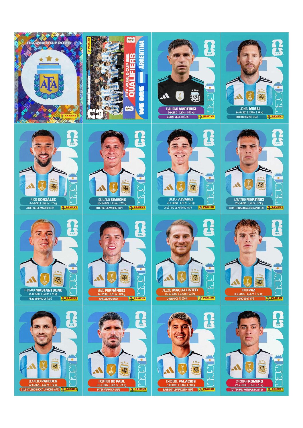 ARGENTINA Copa 2026 para imprimir (PDF) seleção completa.