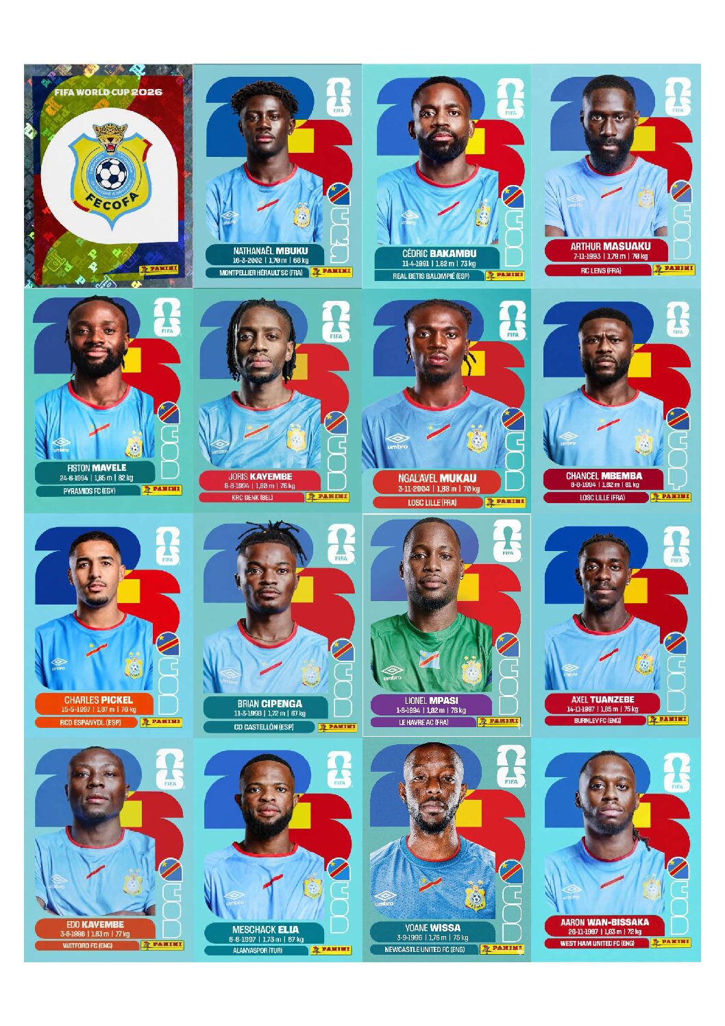 CONGO Copa 2026 para imprimir (PDF) seleção completa.
