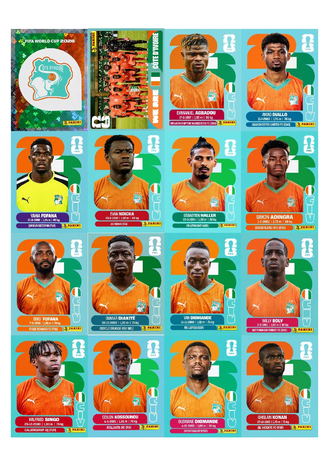 COSTA DO MARFÍM Copa 2026 para imprimir (PDF) seleção completa.