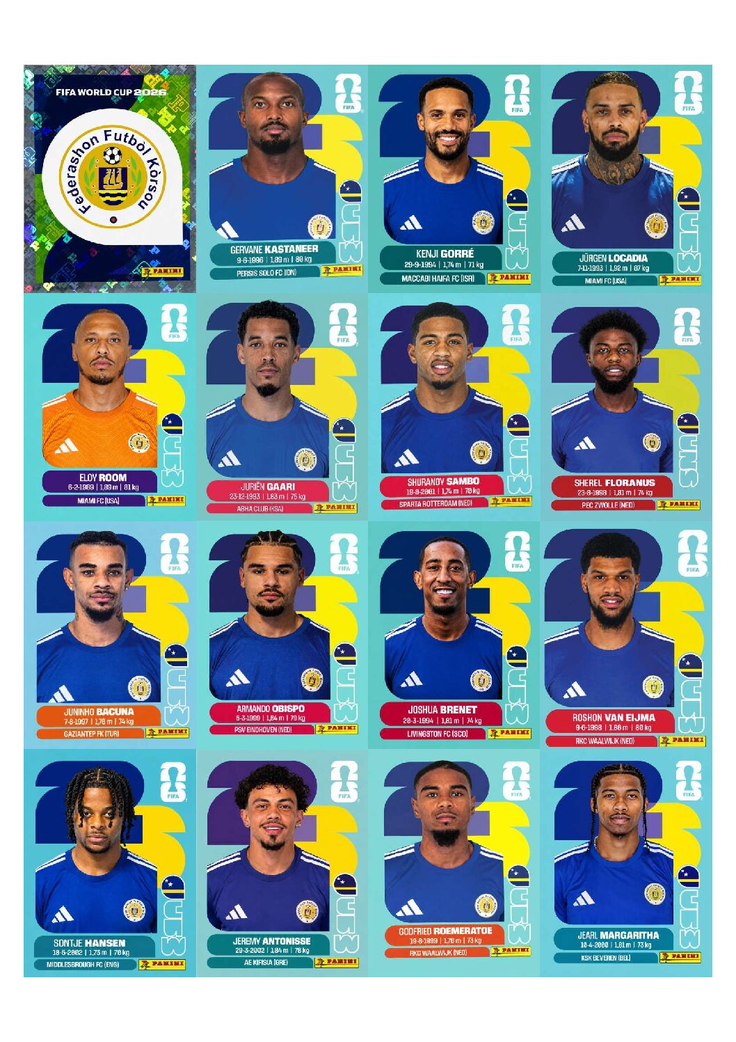 CURAÇAO Copa 2026 para imprimir (PDF) seleção completa.