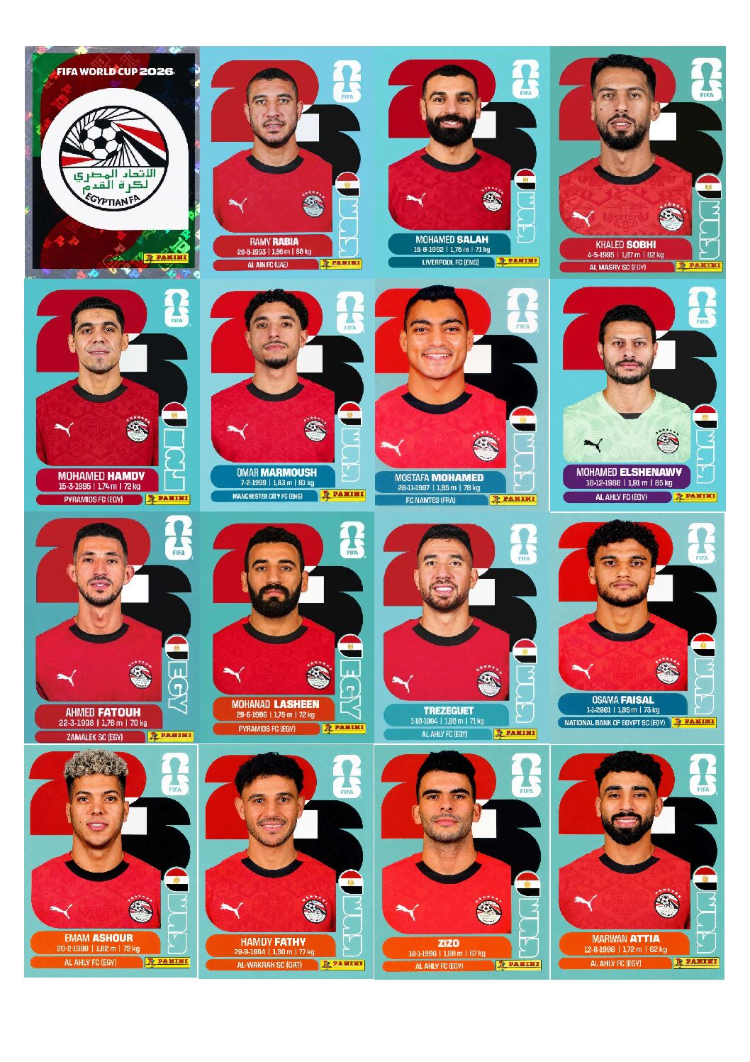 EGITO Copa 2026 para imprimir (PDF) seleção completa.