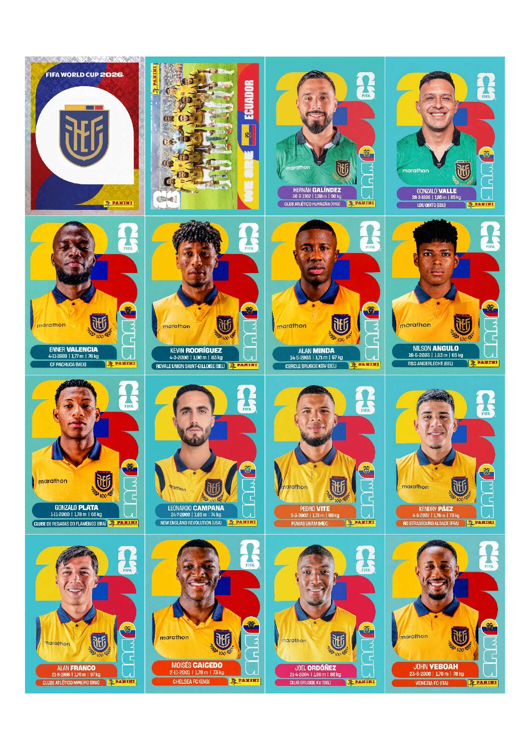 EQUADOR Copa 2026 para imprimir (PDF) seleção completa.