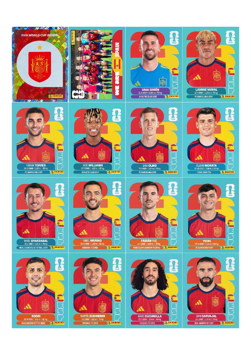 ESPANHA Copa 2026 para imprimir (PDF) seleção completa.
