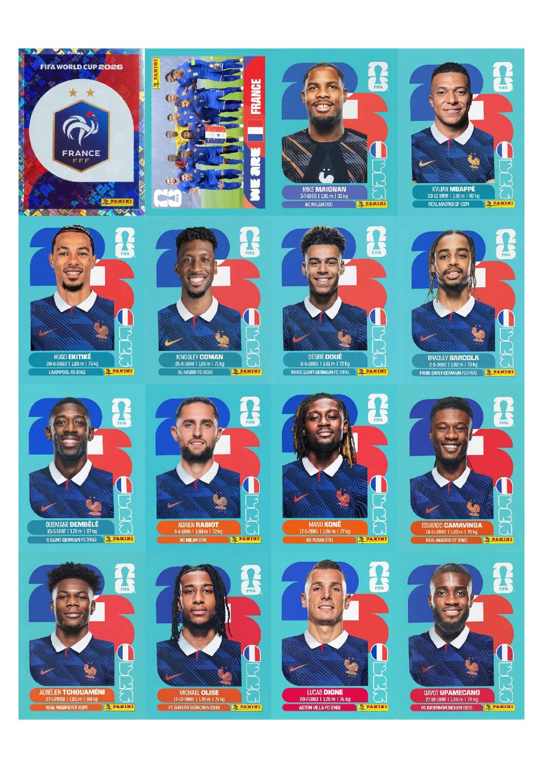 FRANÇA Copa 2026 para imprimir (PDF) seleção completa.