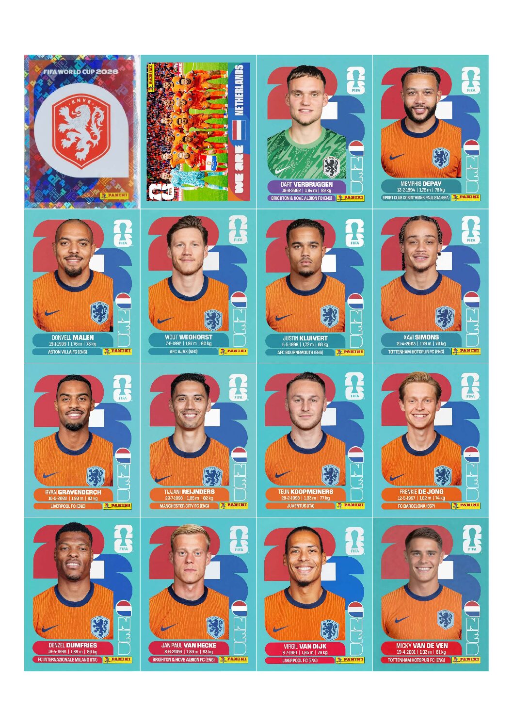 HOLANDA Copa 2026 para imprimir (PDF) seleção completa.