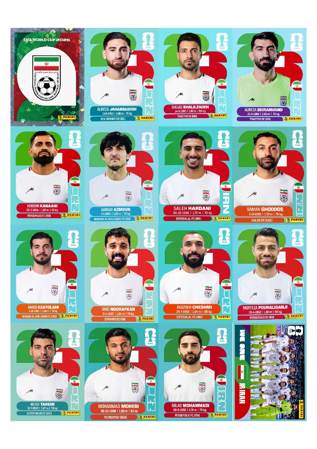 IRAN Copa 2026 para imprimir (PDF) seleção completa.