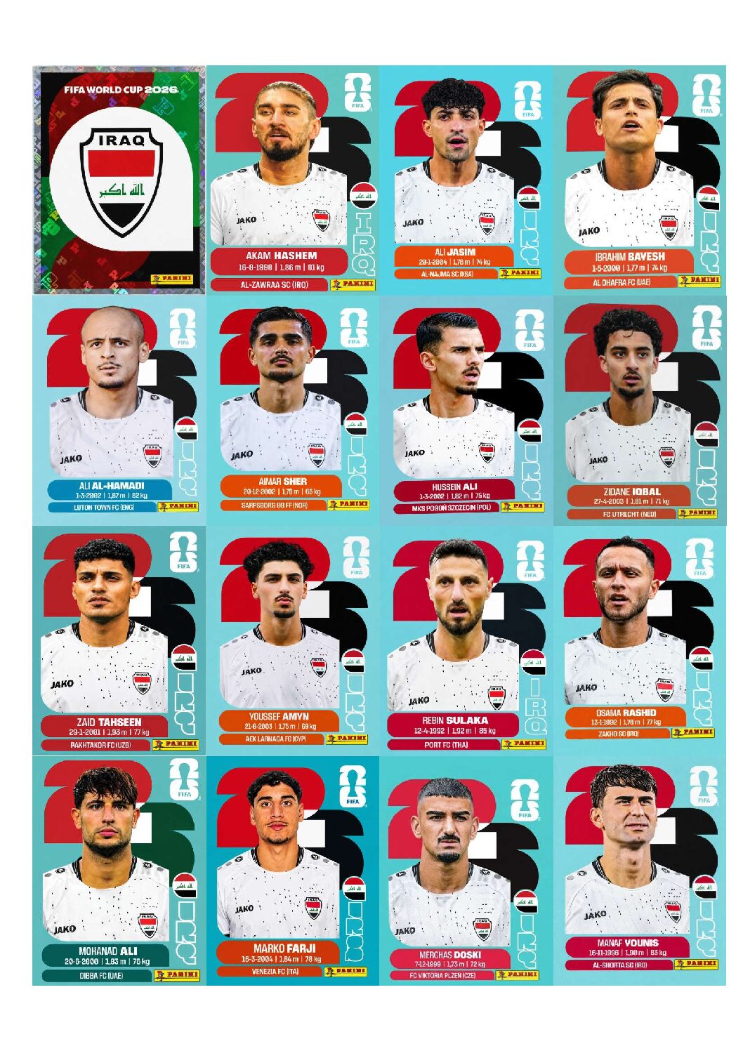 IRAQUE Copa 2026 para imprimir (PDF) seleção completa.