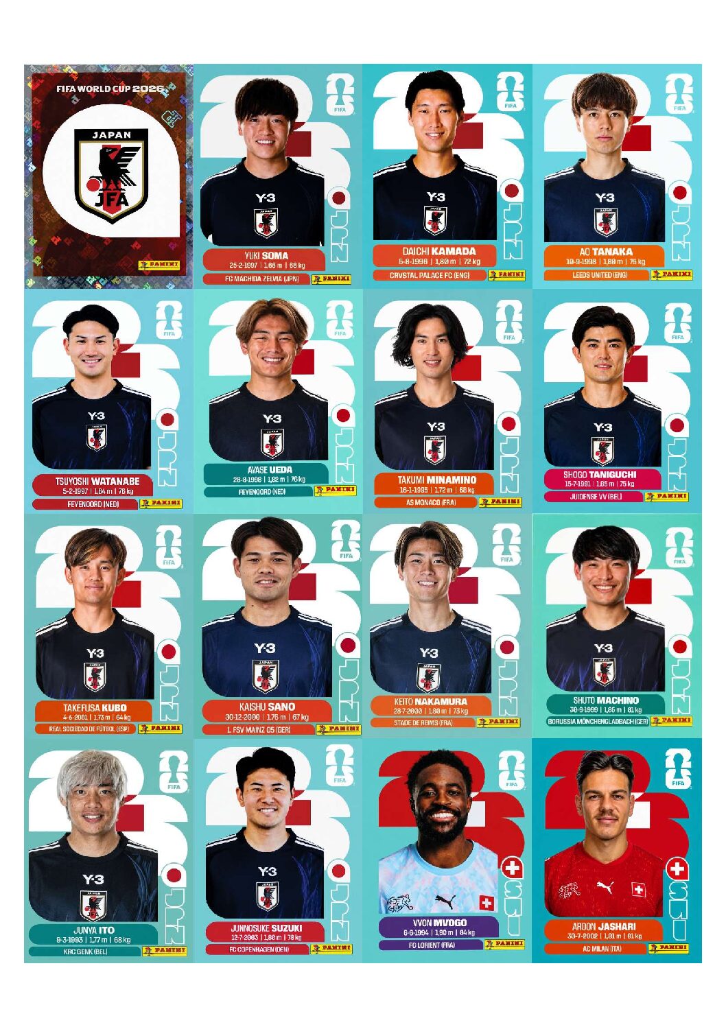 JAPAN Copa 2026 para imprimir (PDF) seleção completa.