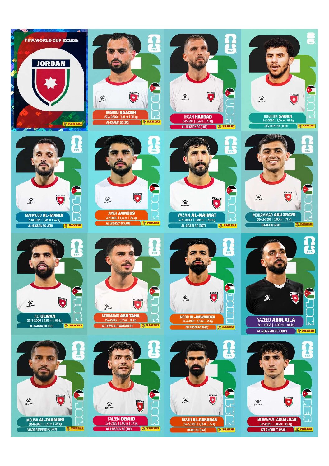 JORDÂNIA Copa 2026 para imprimir (PDF) seleção completa.