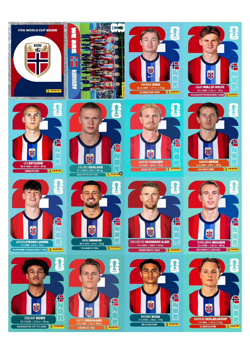 NORUEGA Copa 2026 para imprimir (PDF) seleção completa.