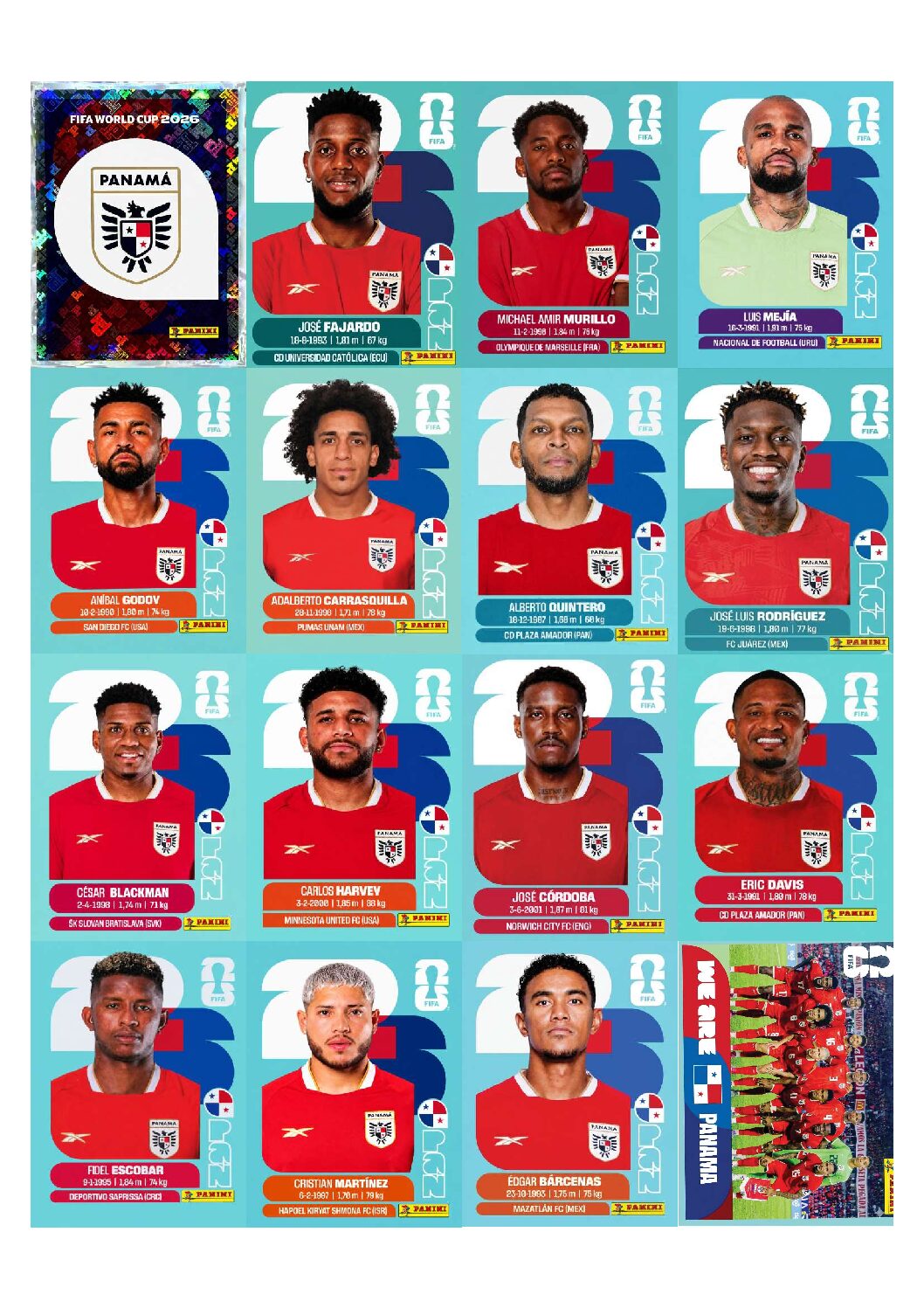 PANAMÁ Copa 2026 para imprimir (PDF) seleção completa.