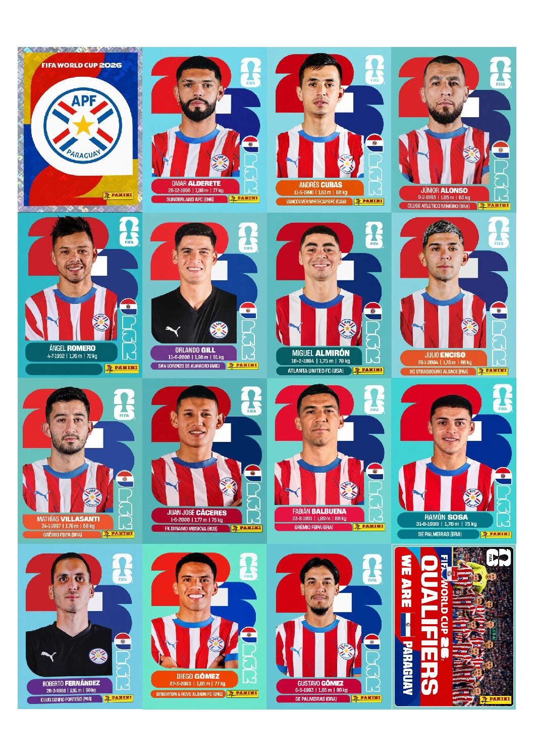 PARAGUAI Copa 2026 para imprimir (PDF) seleção completa.