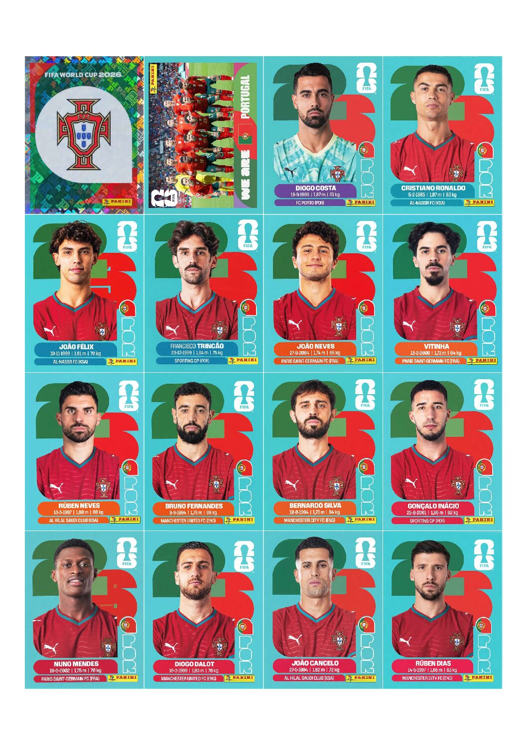 PORTUGAL Copa 2026 para imprimir (PDF) seleção completa.