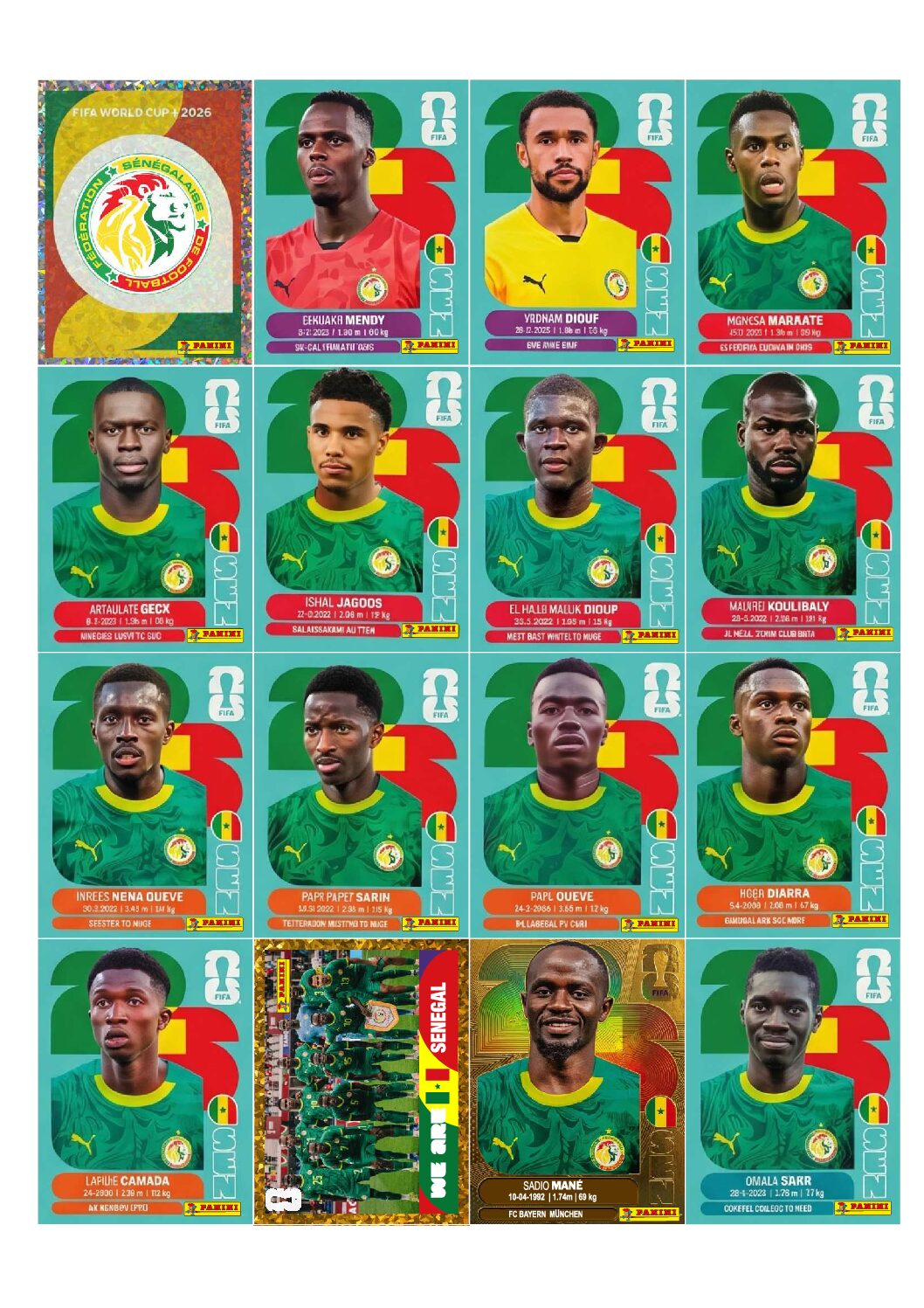 SENEGAL Copa 2026 para imprimir (PDF) seleção completa.