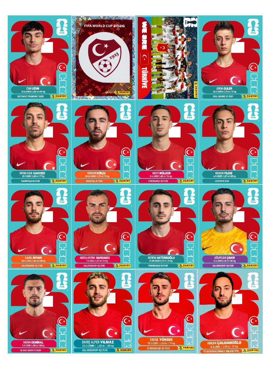 TURQUIA Copa 2026 para imprimir (PDF) seleção completa.
