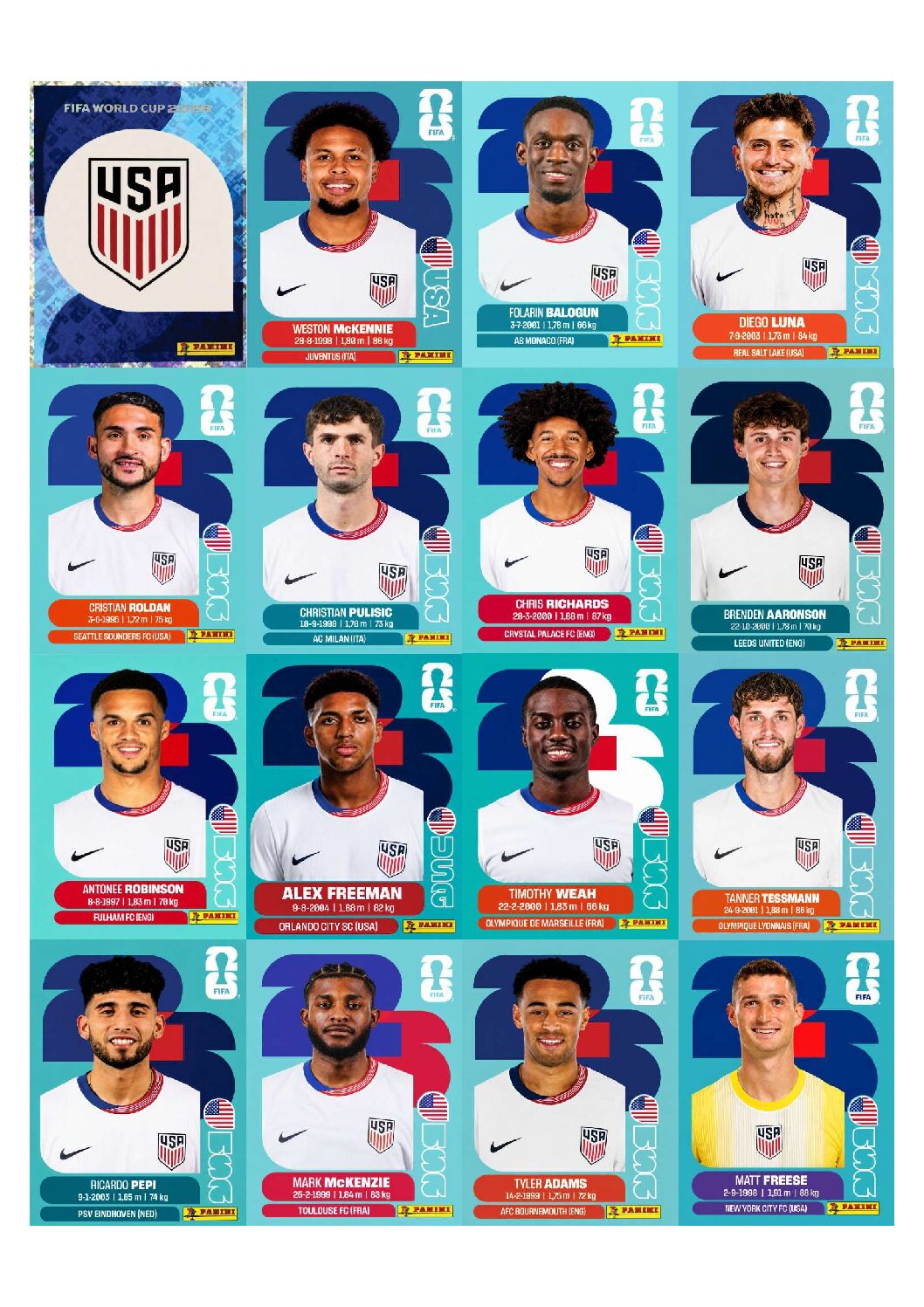 ESTADOS UNIDOS 2026 para imprimir (PDF) seleção completa.