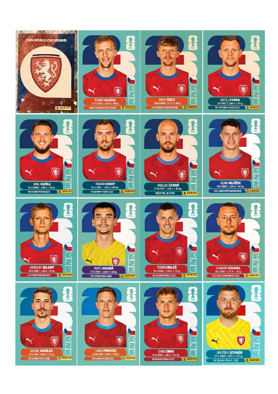 CZECHIA Copa 2026 para imprimir (PDF) seleção completa.