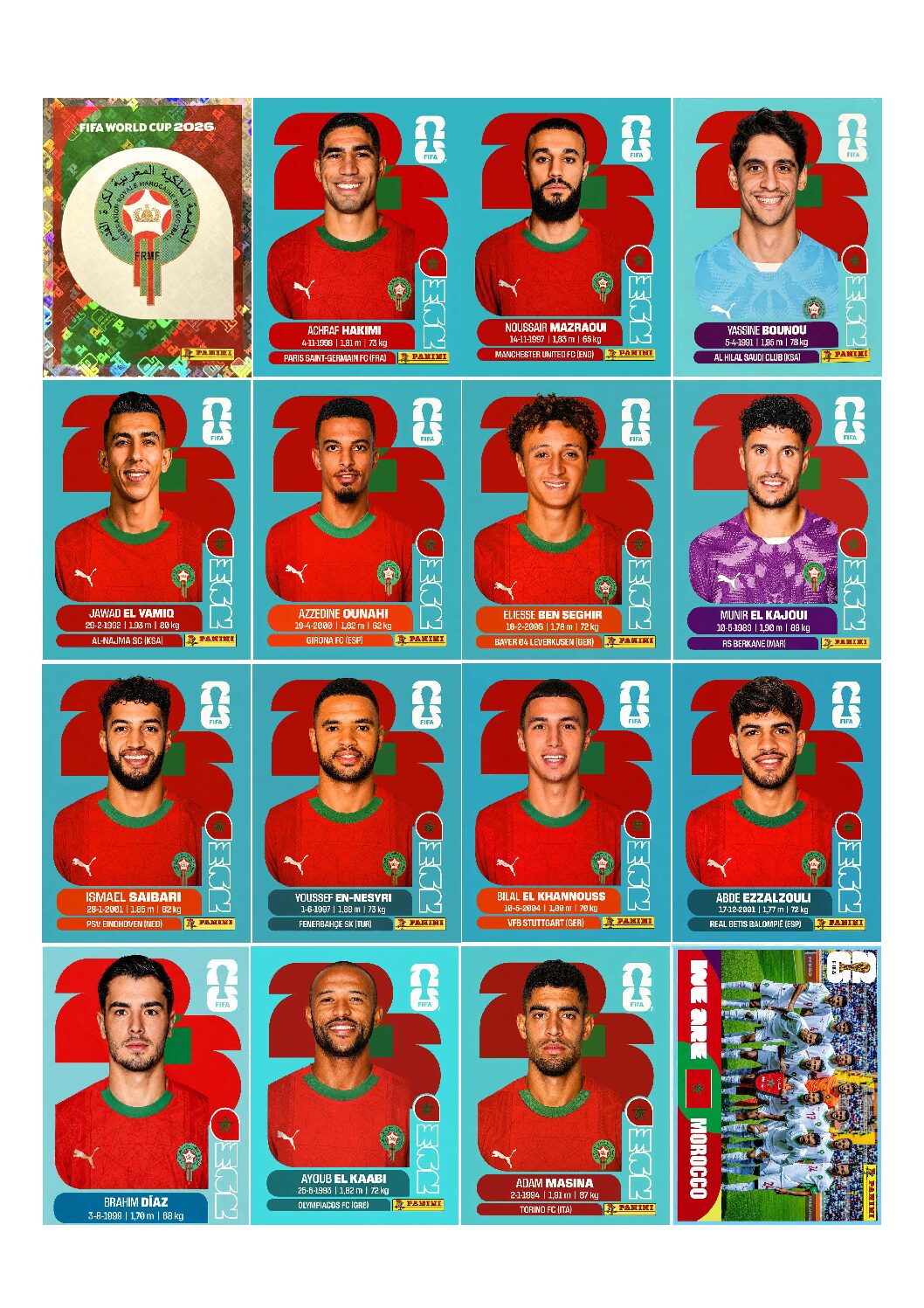 MARROCOS Copa 2026 para imprimir (PDF) seleção completa.