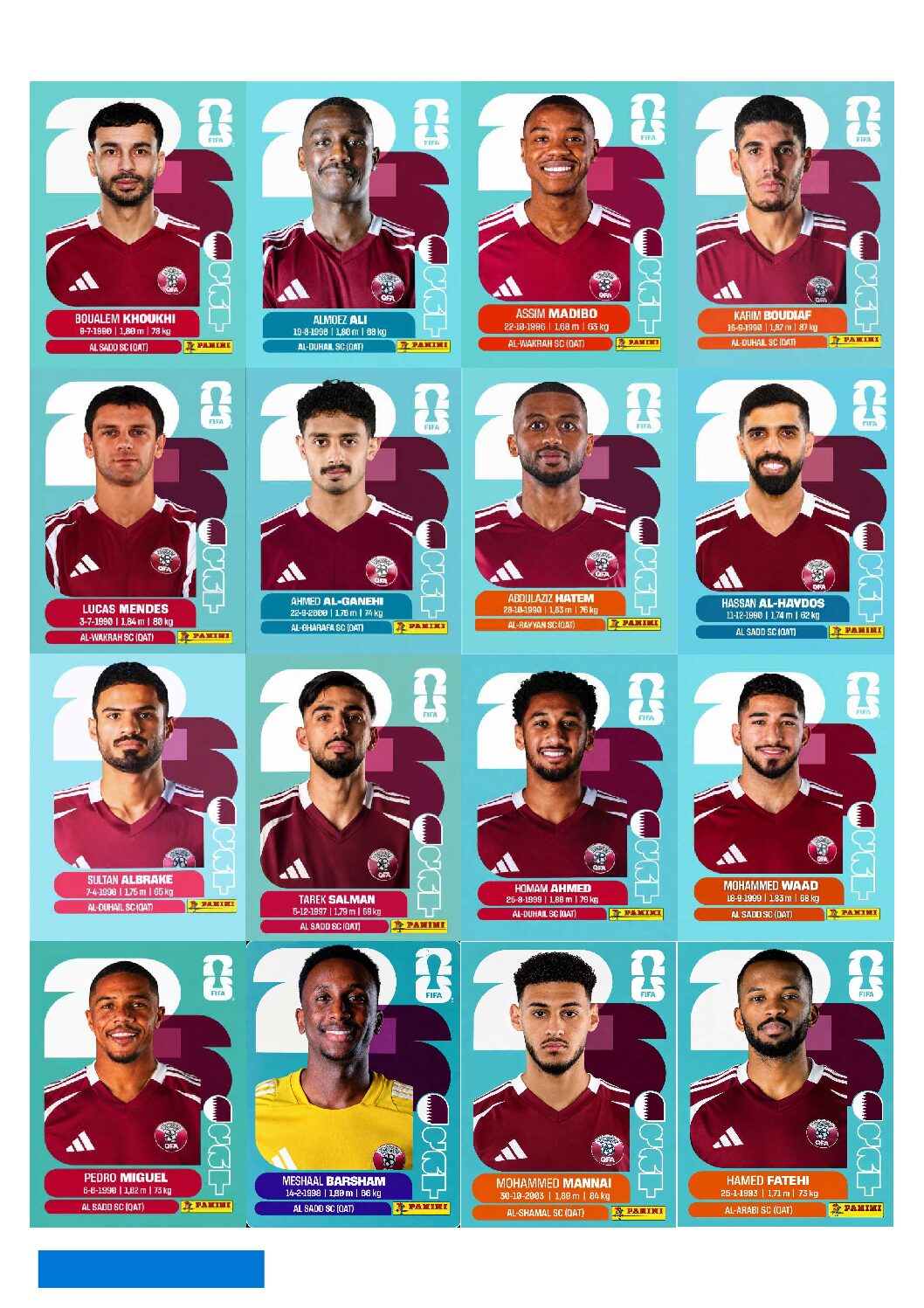 QATAR Copa 2026 para imprimir (PDF) seleção completa.